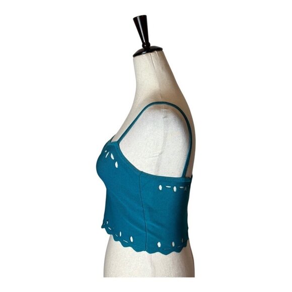 Sandro Tank Top Small Teal Blue Fine Knit Cut Out Detail Scalloped Hem Cami Top - Picture 6 of 12
